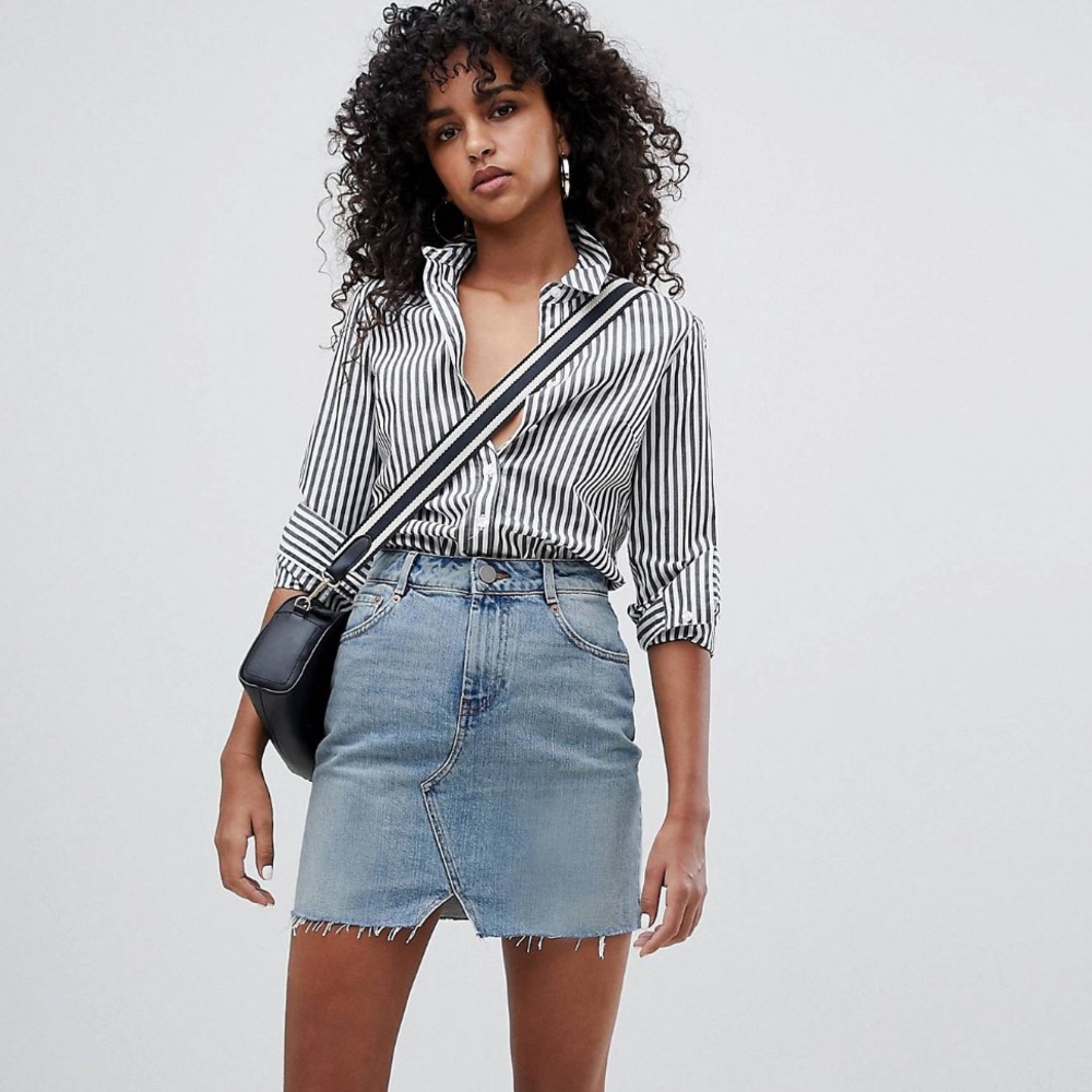 ASOS denim skirt in lightwash blue